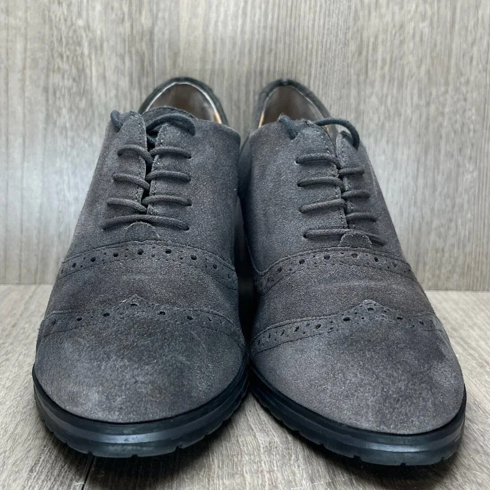 Ellen Tracy Booties Womens Sz 9.5M Active Tobin Wingtip Wedge Lace Up Suede Gray - Picture 3 of 12